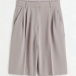 H&M Taupe High-Waist Pleated Bermuda Shorts
